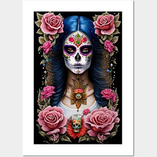 Sugar Skull Art - Traditional Woman in Skull Makeup Posters and Art